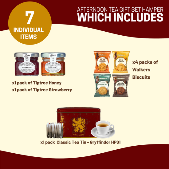 Afternoon Tea Harry The Wizard Luxury & Biscuit Hamper Tea Tin, Honey, Jam & Biscuits – Perfect Teas and Biscuits Gifts for Women, Men or Grandparents – Premium Snacks