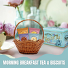 Afternoon Tea Gift Set with 4 twin packs of Border Biscuits (8 biscuits) & 80 New English Teas teabags (Breakfast & Afternoon). Presented in vintage-style tins, this British tea and biscuits hamper is a perfect gift for tea lovers and special occasions.