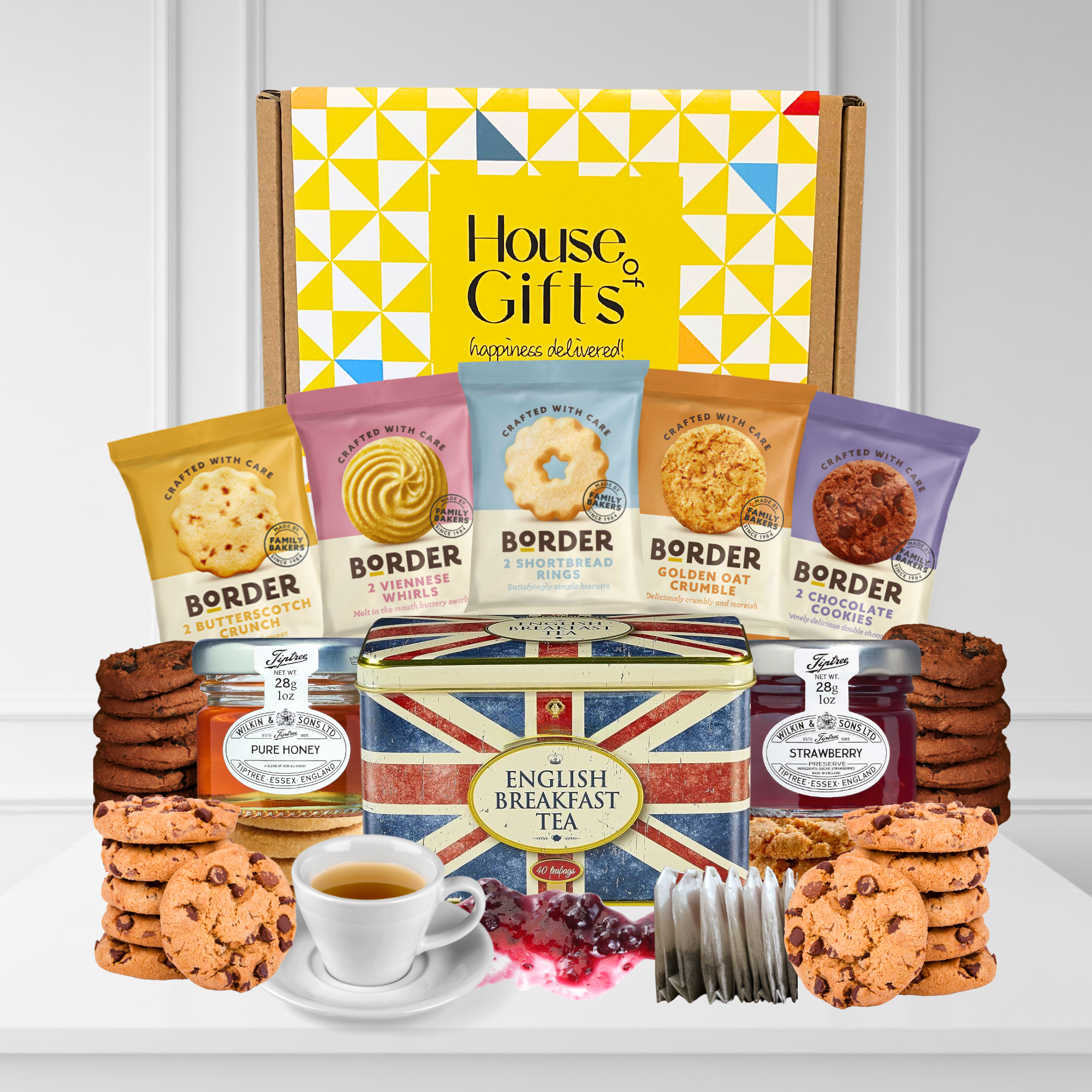 Afternoon Tea & Biscuit Hamper Gift Set with Strawberry Jam, Pure Honey & Biscuits – British Hampers for Women, Men or Grandparents – Biscuit Gift Box for Sharing, Birthdays, or Thank You
