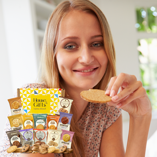 Biscuit Gift Set with 12 Twin Packs (24 Biscuits) from top UK brands – Walkers Shortbread, Border Biscuits & Grandma Wild’s. A premium selection ideal for gifting, sharing, or enjoying with tea. Perfect for birthdays, thank yous, or special treats.