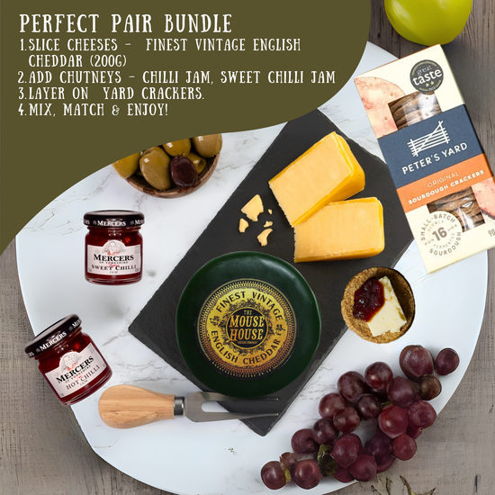 Luxury Cheese & Chutney Mini Hamper Gift Box with Mature Cheddar Truckle, Hot Chilli Jam, Sweet Chilli Jam & Savoury Crackers – Artisan Cheese Board Hampers Gift Set, Christmas Platter