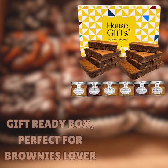 Chocolate Brownie Gift Box by Post | 12 Hand Baked Brownies with Unique Preserves Spreads Including 2 Salted Caramels, 2 Chocolates & 2 Banoffees