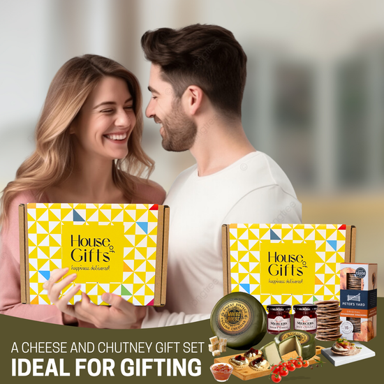 Luxury Cheese & Chutney Mini Hamper Gift Box with Mature Cheddar Truckle, Hot Chilli Jam, Sweet Chilli Jam & Savoury Crackers – Artisan Cheese Board Hampers Gift Set, Christmas Platter
