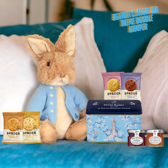 Peter Rabbit Afternoon Tea Hamper Gift Set with Teas, Jam, Marmalade & Biscuits – Elegant Biscuit Gift Box with Tea Selection – Versatile Hamper for Birthdays, Thank You, Care Packages, or Gatherings