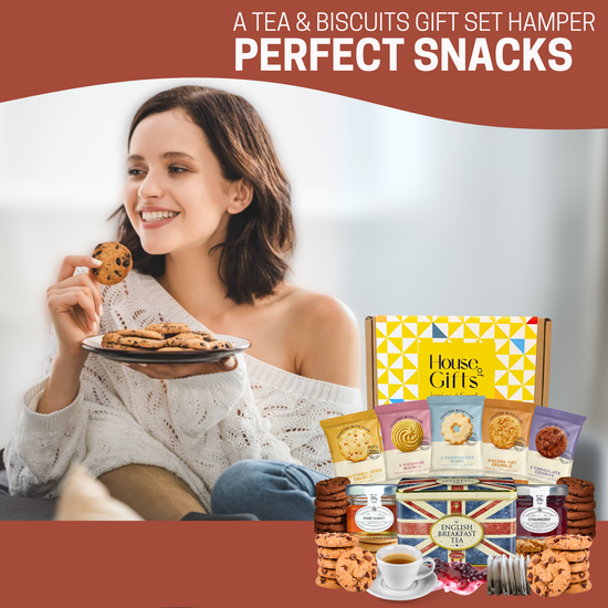 Afternoon Tea & Biscuit Hamper Gift Set with Strawberry Jam, Pure Honey & Biscuits – British Hampers for Women, Men or Grandparents – Biscuit Gift Box for Sharing, Birthdays, or Thank You