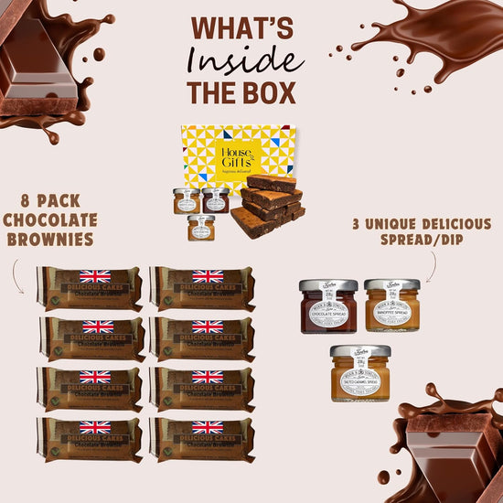 Chocolate Brownie Gift Box by Post | 8 Hand Baked Brownies with Unique Preserves Spreads Including Salted Caramel, Chocolate & Banoffee