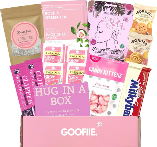 Hug in a Box Care Package for Her Pamper Gift Set For Women With Bath Salts, Masks & Food for a Relaxation Spa day at home | Gift for Her | Gift for Mums