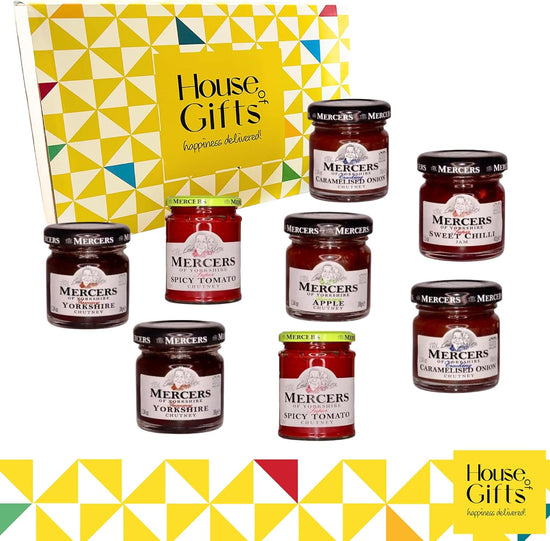 Chutney Hamper Gift Set Compliment for Cheese Hampers including 8 jars of pate including Spicy Tomato, Caremalised Onion, Yorkshire, Apple, & Sweet Chili