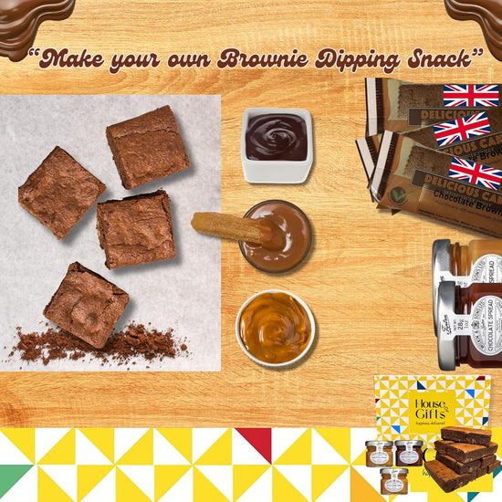 Chocolate Brownie Gift Box by Post | 8 Hand Baked Brownies with Unique Preserves Spreads Including Salted Caramel, Chocolate & Banoffee