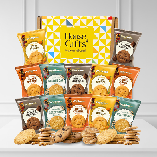 Biscuit Gift Set Treat Hamper featuring 12 twin packs (24 biscuits total) of assorted Walkers Biscuits. Each biscuit is individually wrapped for freshness. A delicious British bickie hamper, perfect for gifting or enjoying with tea or coffee.