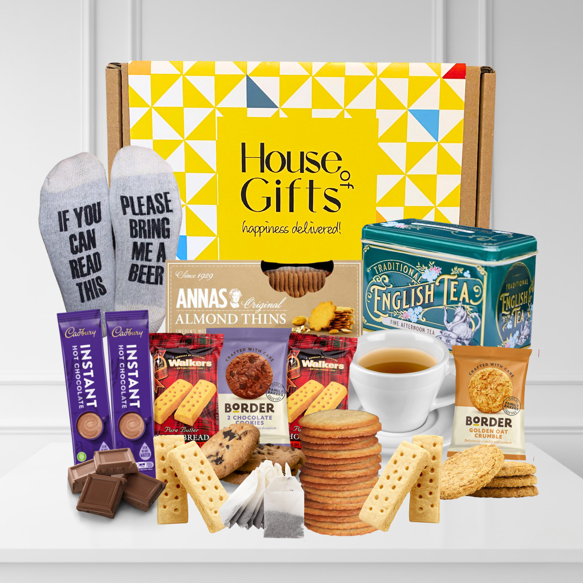 Birthday Gifts Hamper for Men | Dad Hamper Including Novalty Socks, Almond Thins, Buttery Shortbreads, Traditional Afternoon Tea Tin and Crunchy Biscuits | Ideal for Dad, Husband or Grandad