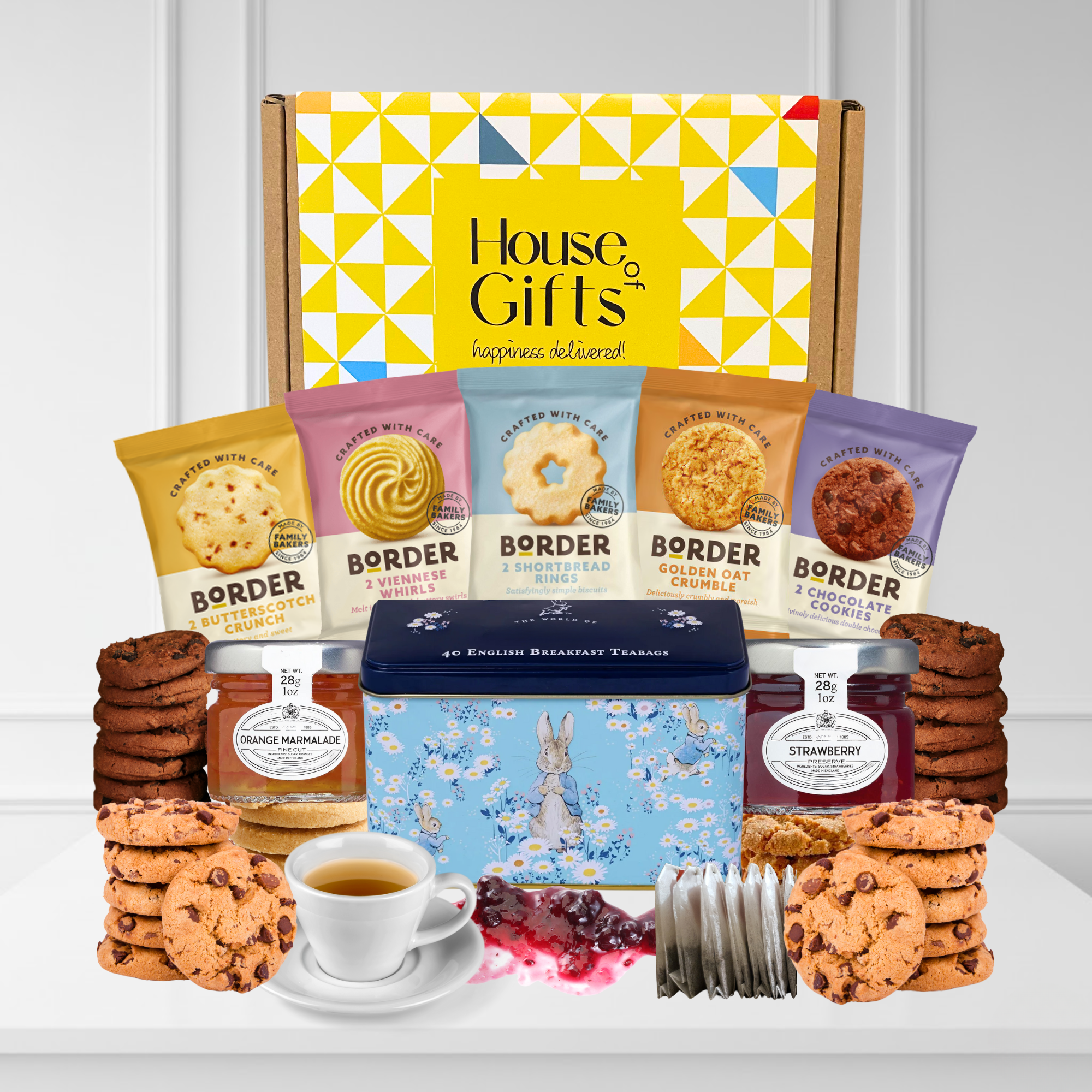 Peter Rabbit Afternoon Tea Hamper Gift Set with Teas, Jam, Marmalade & Biscuits – Elegant Biscuit Gift Box with Tea Selection – Versatile Hamper for Birthdays, Thank You, Care Packages, or Gatherings