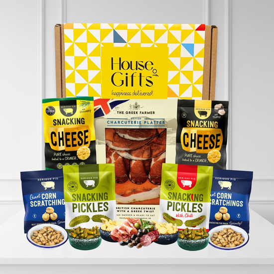 Charcuterie Meat & Snack Hamper – British Platter, Spicy Pickles, Truffle & Rosemary Cheese Snacks, Corn Scratchings, Savoury Snack Box for Men, Pub Snacks, Sharing Platter Gift Box